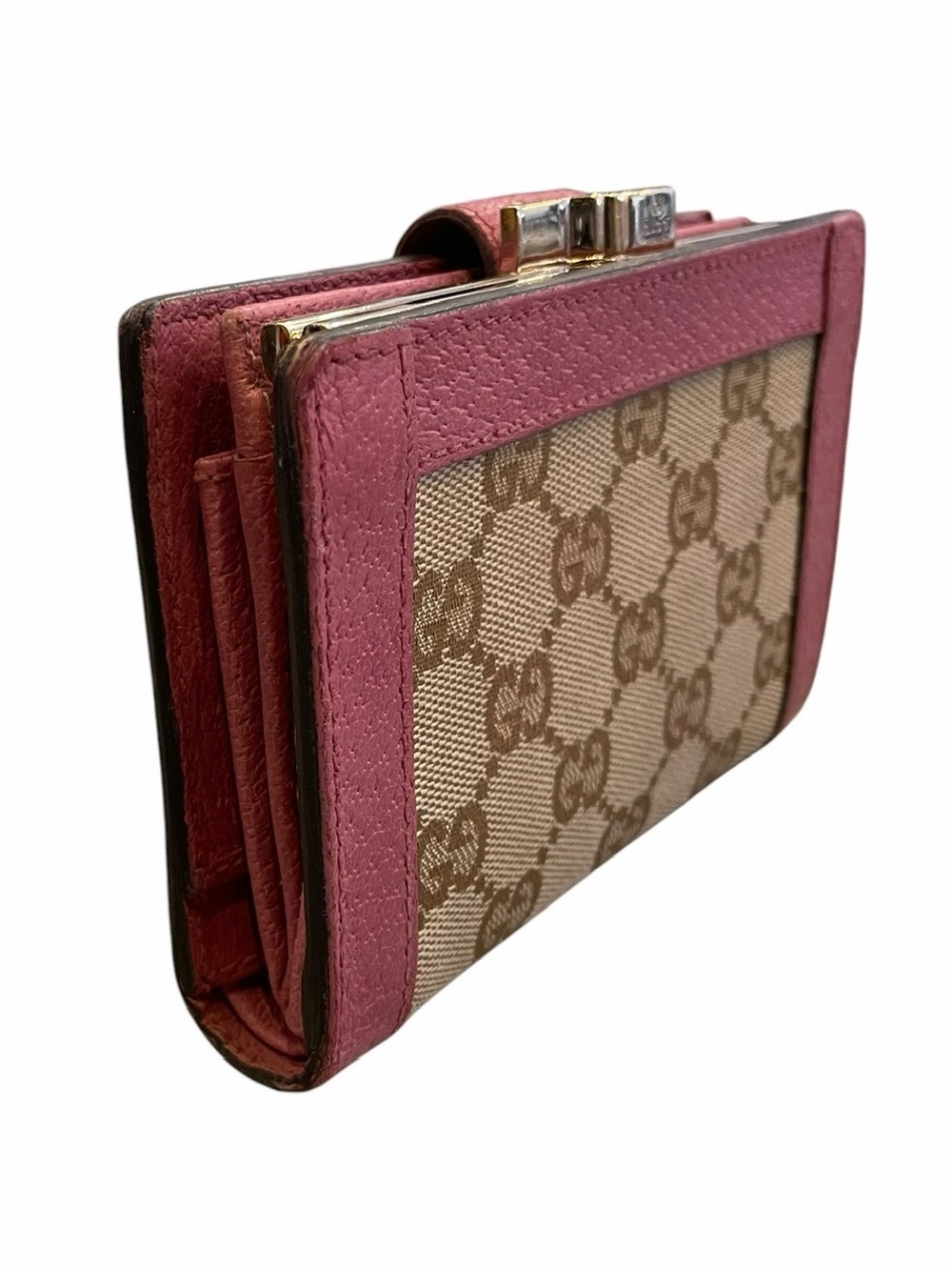 Gucci Beige GG Canvas Wallet with Pink Leather Trim - Picture 6 of 10